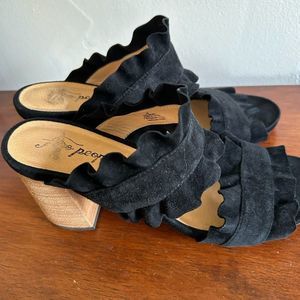 Free People Ruffle Suede Block Heels